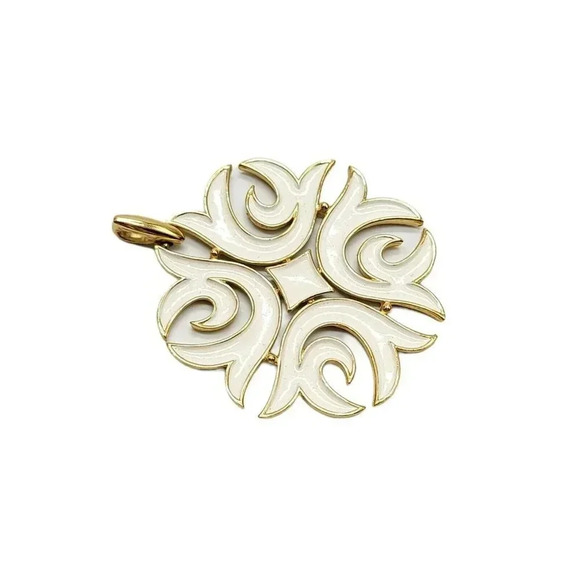 Crown Trifari White Enamel Modernist Abstract Pendant Necklace Chain Needed - Picture 2 of 4